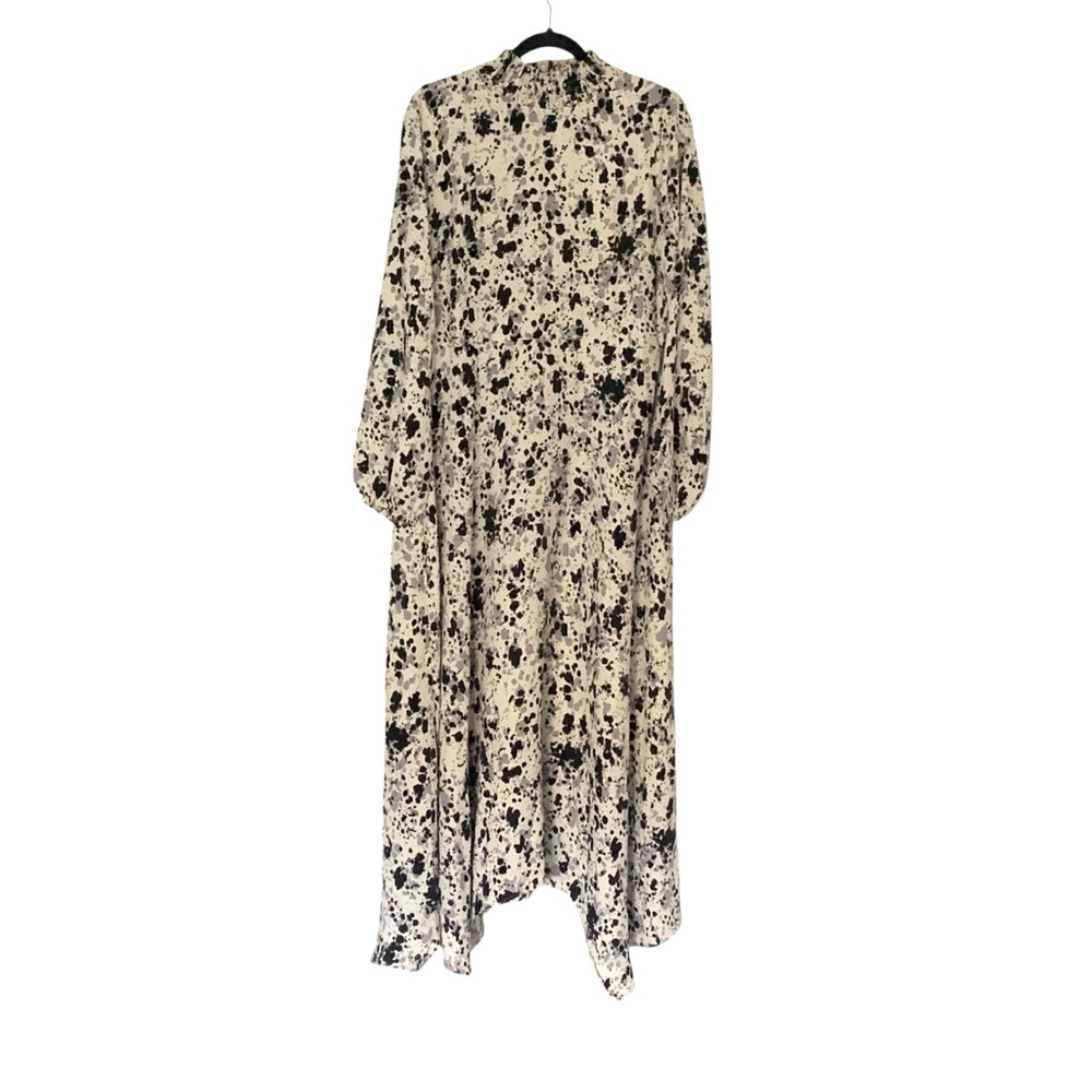 Halston Women’s 10 Black Gray Cream Long Sleeve Scarf Hem Maxi Dress Feminine